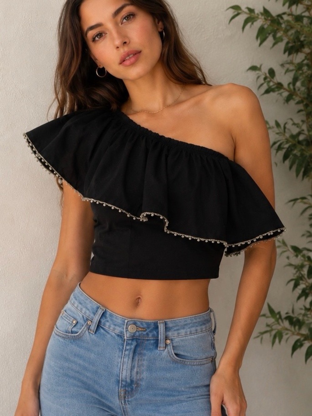 Bundle 2 Tops – Navy Off-Shoulder & Black Ruffle Top